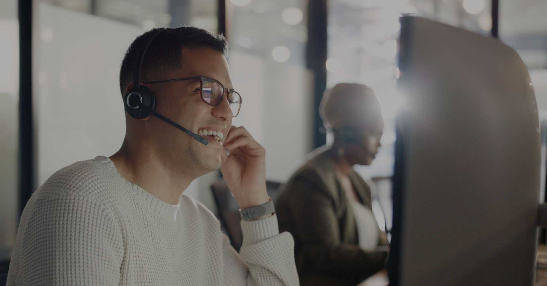 customer service team member talking on a headset