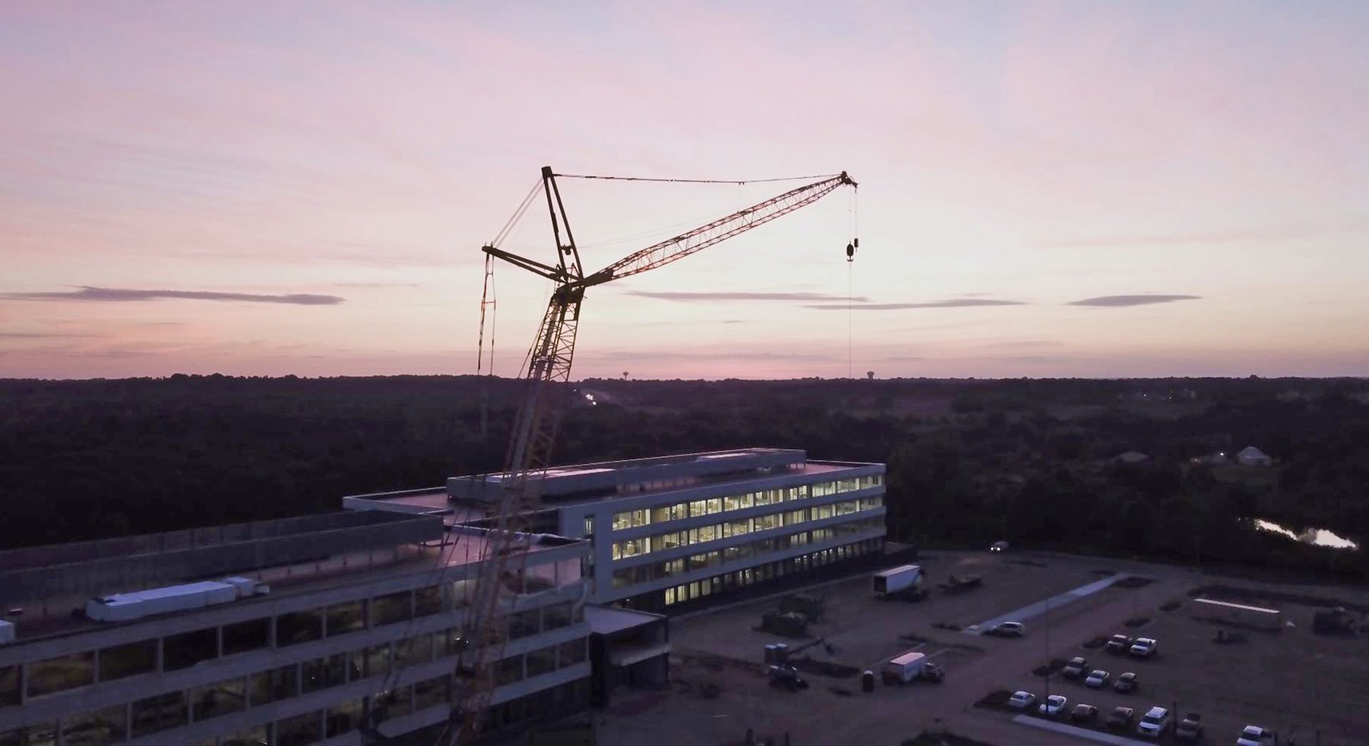 view of job site at dusk 